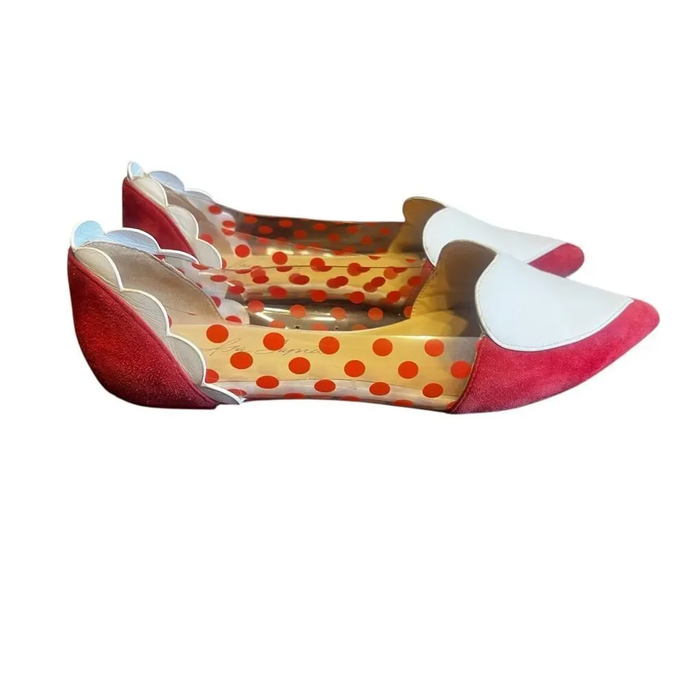 Isa Tapia red white hearts leather pointed toe slip on ballet flats 8.5 loafers